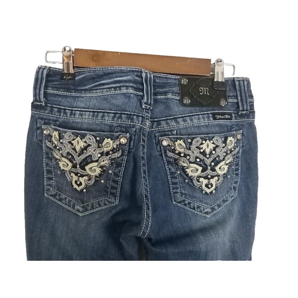 Miss Me Blue Straight Leg Jeans with Embellished Pockets